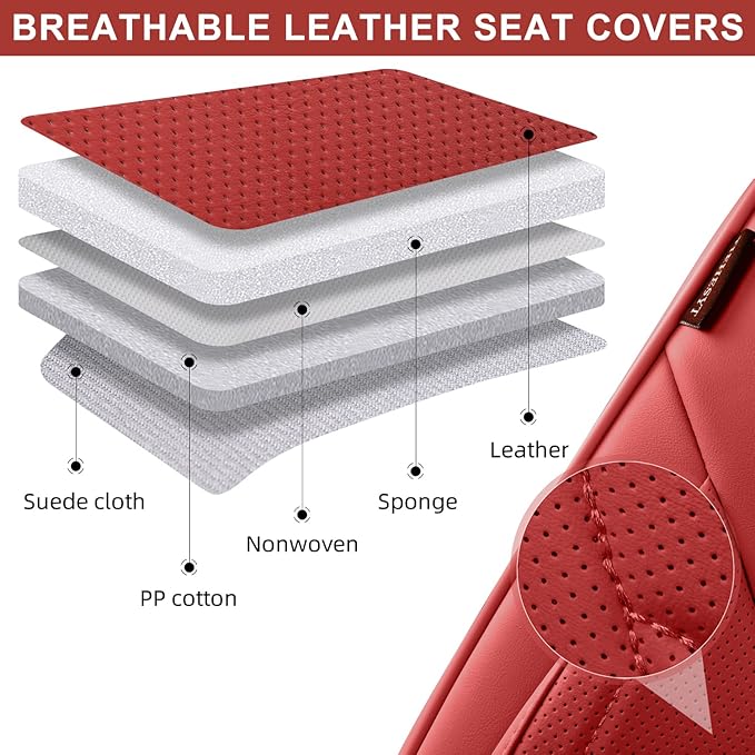 Martha Red Car Seat Covers Front Pair, Breathable Leather Automotive Front Seat Covers for Comfortable Driving, Universal Auto Interior Fit Most Kinds of Vehicles, SUV, Trucks, Sedans
