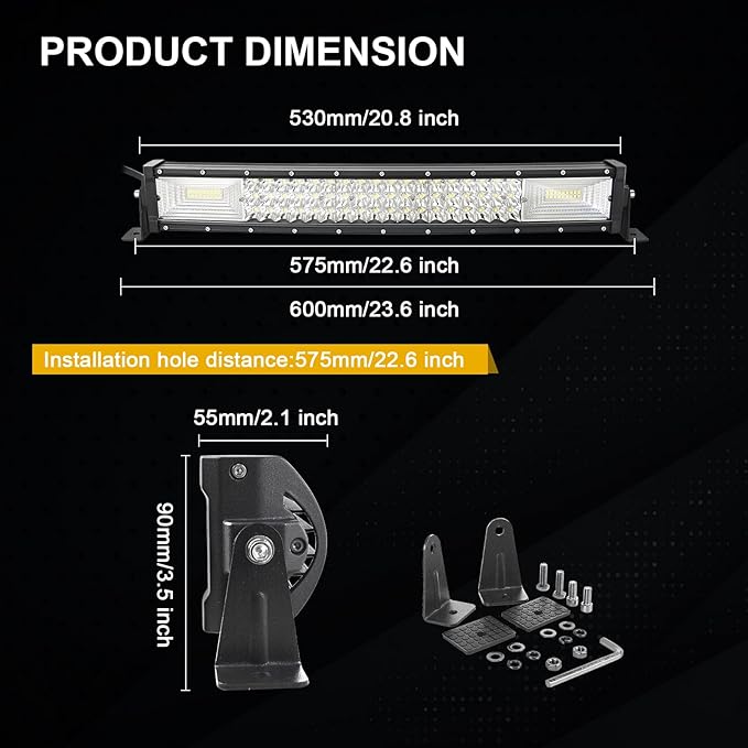 AUXTINGS 22 inch 270W Curved Triple Row LED Light Bar Work Light Spot Flood Beam with Wiring Harness kit Switch for Trucks Tractor 4X4 Jeep Boat Off Road Auto Fog Driving Lamp 12V 24V Waterproof IP67