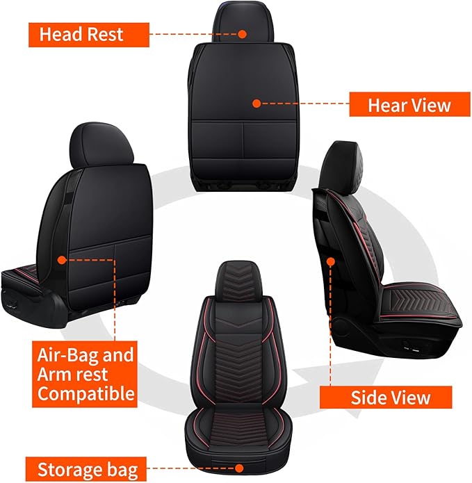 Nappa Leather Car Seat Covers Front Seats, Car seat Protector, Waterproof Car Seat Cushion, Universal Automotive Seat Covers Fit for SUV Truck Pick-up Sedan and Most Cars