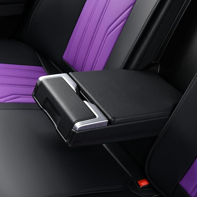 FLORICH Rear Seat Covers Leather Car Seat Covers Waterproof Back Seat Cover Automotive Seat Covers Universal Seat Cushion Protector for Most Cars Trucks SUV-Black&Purple
