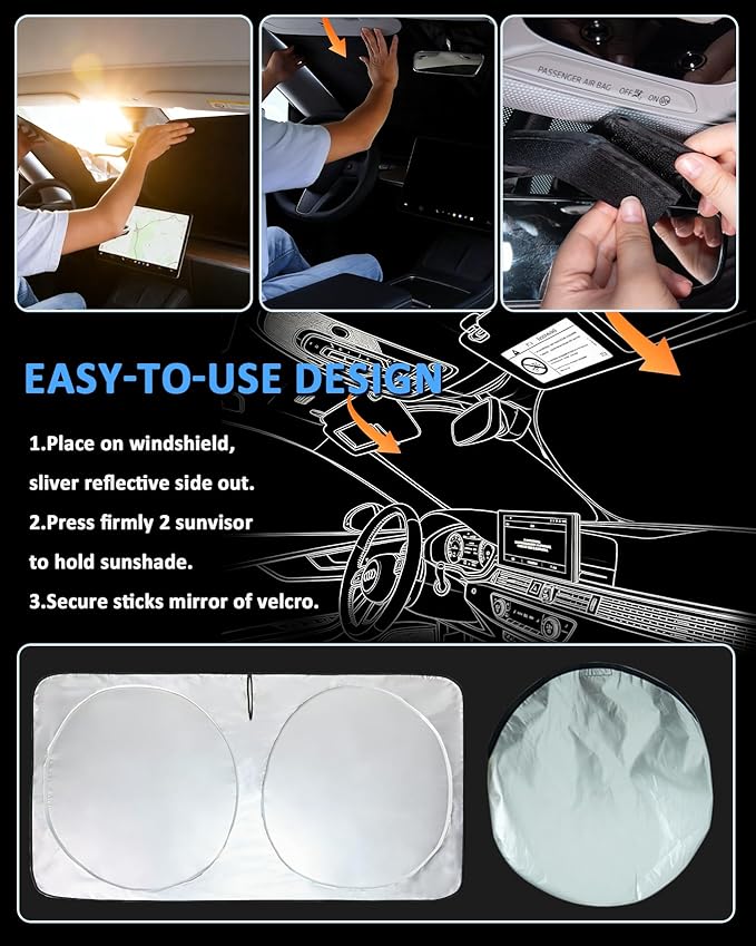 for Model X Windshield Sun Shade Sunshade for Tesla Model X 2016-2024 2025 2026 Windshield Cover Window Shield Protector Sun Visor Tesla Car Accessories Keeps Car Interior Cool