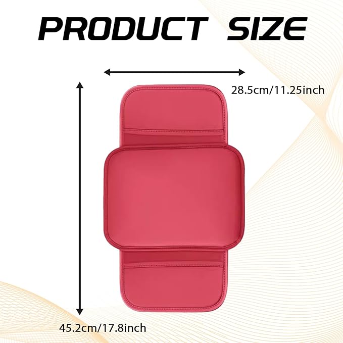 Car Center Console Cover, Leather Comfort Armrest Cover with 2 Storage Bag, Interior Car Accessories Universal Car Arm Rest Cover Pad for Car Decoration and Storage, Fit for Most Vehicle (Red)