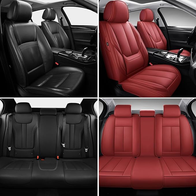 Leather Car Seat Covers,Car Seat Covers Full Set,Automotive Seat Covers 6 Seats,Fit for Most Cars SUV and Most Sedans Red