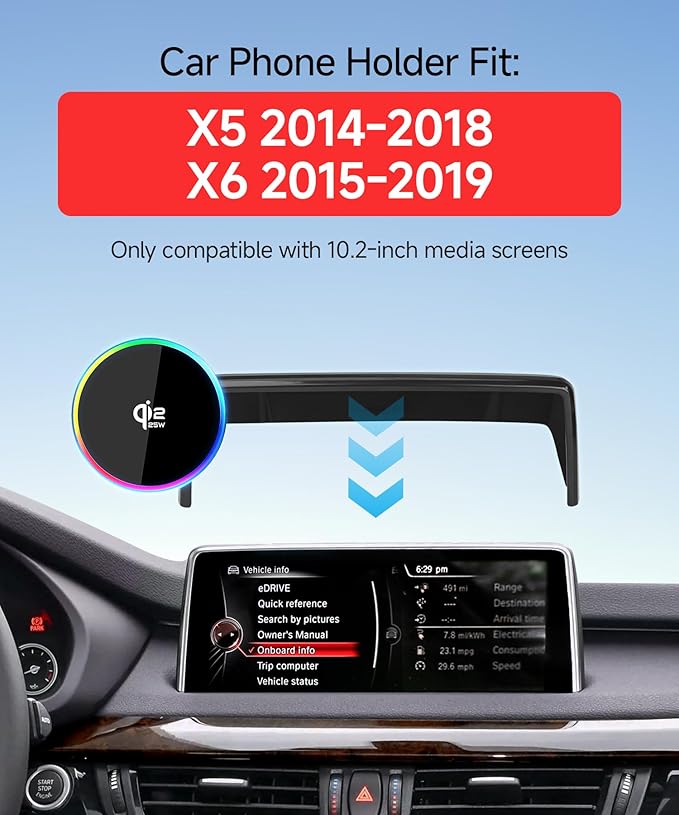 Qi2.2 Max 25W Fast Wireless Car Charger Phone Holder for 2014-2018 BMW The X5 / 2015-2019 BMW X6 10.2-Inch Screen, Magnetic Phone Mount Compatible with MagSafe