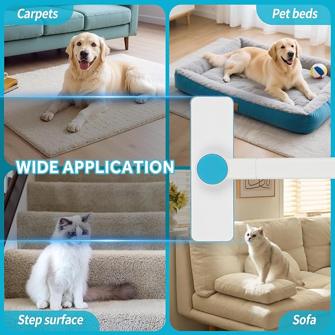 2-in-1 Pet Hair Remover Roller & Brush - Furniture Carpet Rake and Silicone Pet Grooming Brush with Extendable Handle, Adhesive Hook for Easy Storage | Dog Cat Hair Removal Tool for Home Car Cleaning