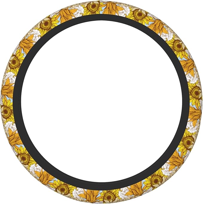 Sunflower Car Steering Wheel Cover, Non Slip Universal Wheel Protector Elastic 15 Inch Car Accessories for Men Women