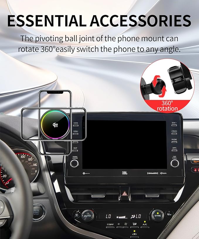 Qi2.2 25W Magnetic Car Mount Charger for Toyota Camry 2021 2022 2023 2024 Accessories, for Fast Charging Cell Phone Holder 9 Inch Screen Fixed Clip with Cooling Fan＆54W Fast Adapter