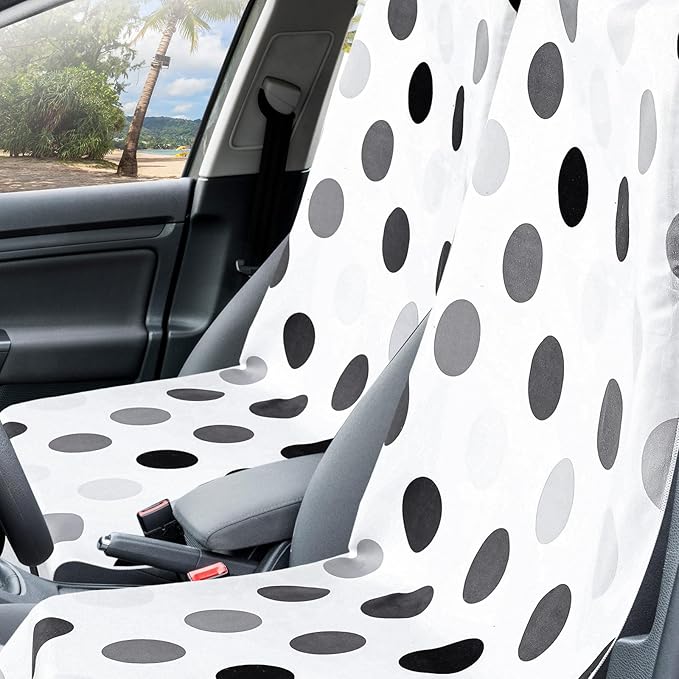 2 Pack Car Seat Towel Covers with Storage Bag 63 x 32 Inch Athletic Running Towel Seat Sweat Washable Non Slip Cover Gift for Car Outdoor Sport Activities (Black and Gray Dots)
