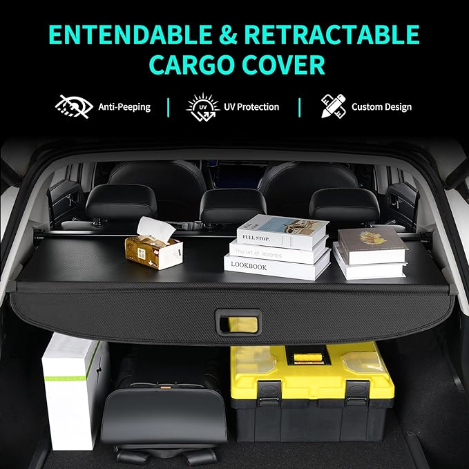 Tecoom Cargo Cover fit for Chevy Blazer EV 2024 Accessories, Retractable Rear Trunk Cover Luggage Security Shade, Anti-Peeping Privacy Screen Protector, Carbon Fiber Texture