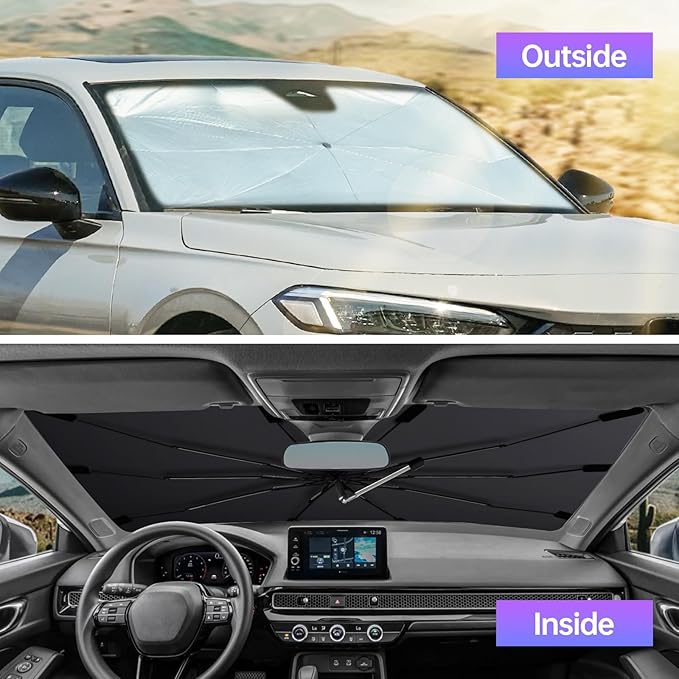 2026 Windshield Sun Shade Umbrella, Foldable Car Sunshade for Mid-Size Sedan, 360 Rotating Automotive Interior Sun Protection for 99% Heat UV Blocking, Auto Heat Shield Accessories(Medium)