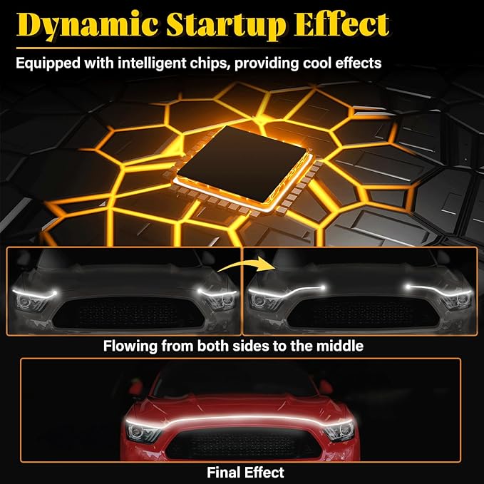 DIBMS 71-inch High-Brightness Car Hood Gap LED Light Strip - Daytime Running Lights Universal Auto Exterior Decor Accessories (White)