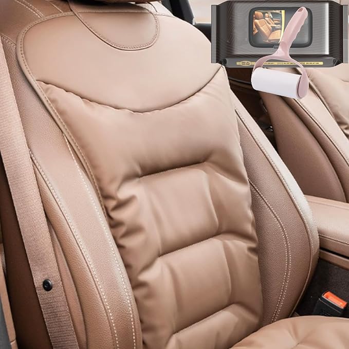 Skin-Friendly & Dirt-Repellent Leather Seat Cushions, 2026 Car Seat Cushion for Driving, 1.57" Thick Comfort Seat Protector, Universal Non-Slip Memory Foam Pad for Car (Brown, Backrest Cushion)