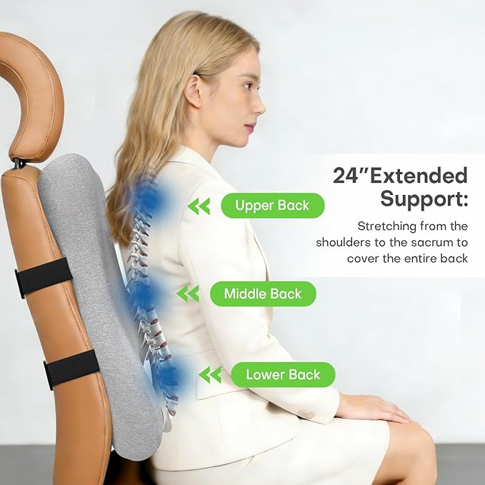 24'' Tall Back Support Pillow Fully Support Entire Back and Shoulder for Pain Relief and Comfort, Memory Foam Back Cushion for Back Rest, Ideal for Executive Office Chair, Computer & Gaming Chair