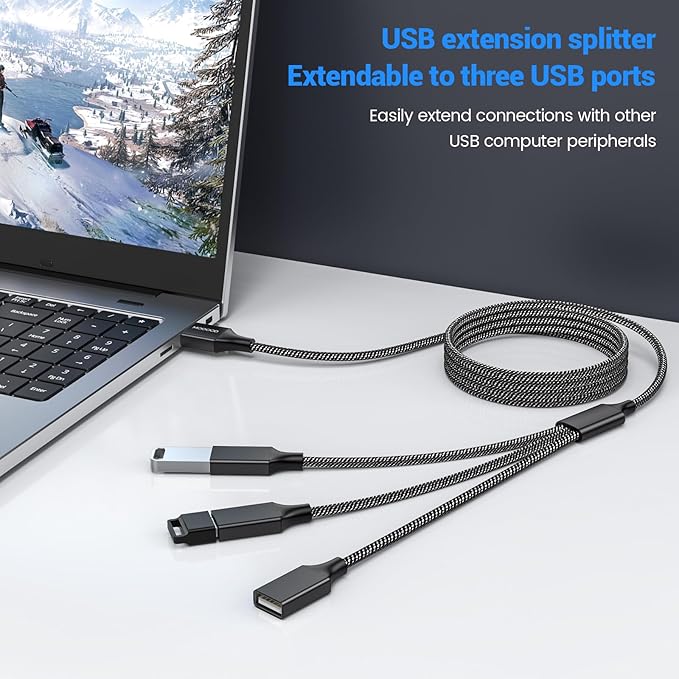 MOGOOD USB Splitter Cable, 1 in 3 Out USB Extension Cord(3FT), Type A 2.0 Multiport Adapter, Type A Male to 3 Female Compatible with Plant Light, Hard Drive, MacBook, Laptop ect