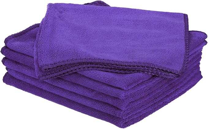 HARFINGTON 6 Pack Microfiber Cleaning Cloth, 16" x 16" Multi-Functional Cleaning Towels Reusable Absorbent Rags for Car Wash Kitchen Household Window Clean, Purple