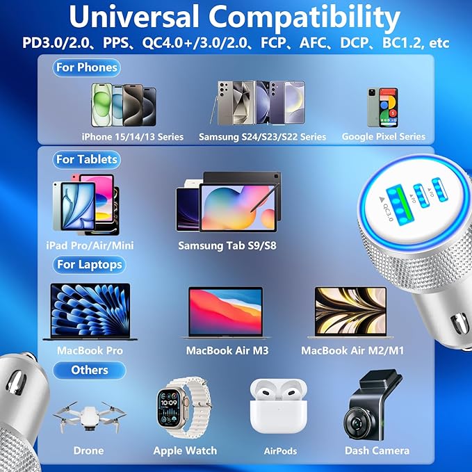 [Apple MFi Certified] iPhone 17 Car Charger, KYOHAYA 3-Port 67W PD/QC Power Adapter USB-C Fast Car Charging Cigarette Lighter with Type-C Cable for iPhone 17/17 Pro Max/16 Pro/15/Galaxy S26/S25/Pixel