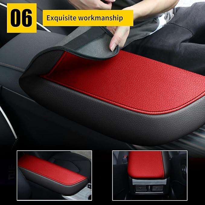 AOMSAZTO Console Covers for 2018-2023 Toyota Camry Black with Red Leather