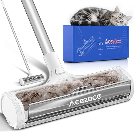 ACE2ACE A3 Pro Carpet Roller for Pet Hair, Carpet Pet Hair Removal Tool, Reusable Large Lint Rollers, 5 Feet Long Handle No Bending No Kneeling, Cat Dog Hair Remover for Carpet, Rugs, Mats, Grey