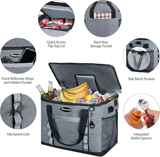 Maelstrom Collapsible Soft Cooler Bag,35/55/75 Cans Beach Cooler with Flip Top Lid, Ice Chest, Leakproof & Portable for Beach, Camping, Road Trips & Grocery Shopping