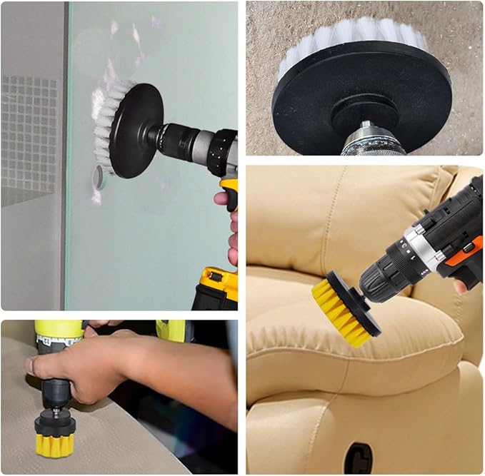 HIFROM Drill Brush - 4 inch White Scrub Brush Drill Attachment Soft Bristle Quick Change Shaft Scrub Cleaning Brush for Carpet Upholstery Leather Glass (Pack of 2)