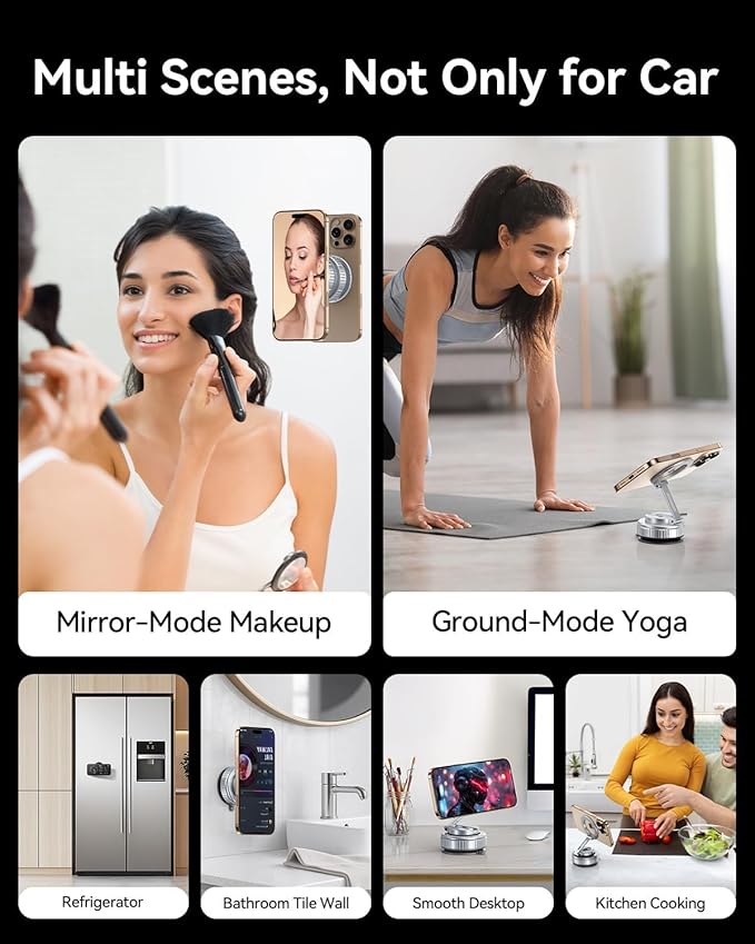 MRGLAS 2026 Upgraded 360° Rotation Vacuum Magnetic Phone Holder Stand,for Magsafe Suction Cup Phone Mount [109+LBS Strongest Suction & Magnetic] Adjustable Swivel Lock, for Your Car/Gym/Mirror/Kitchen