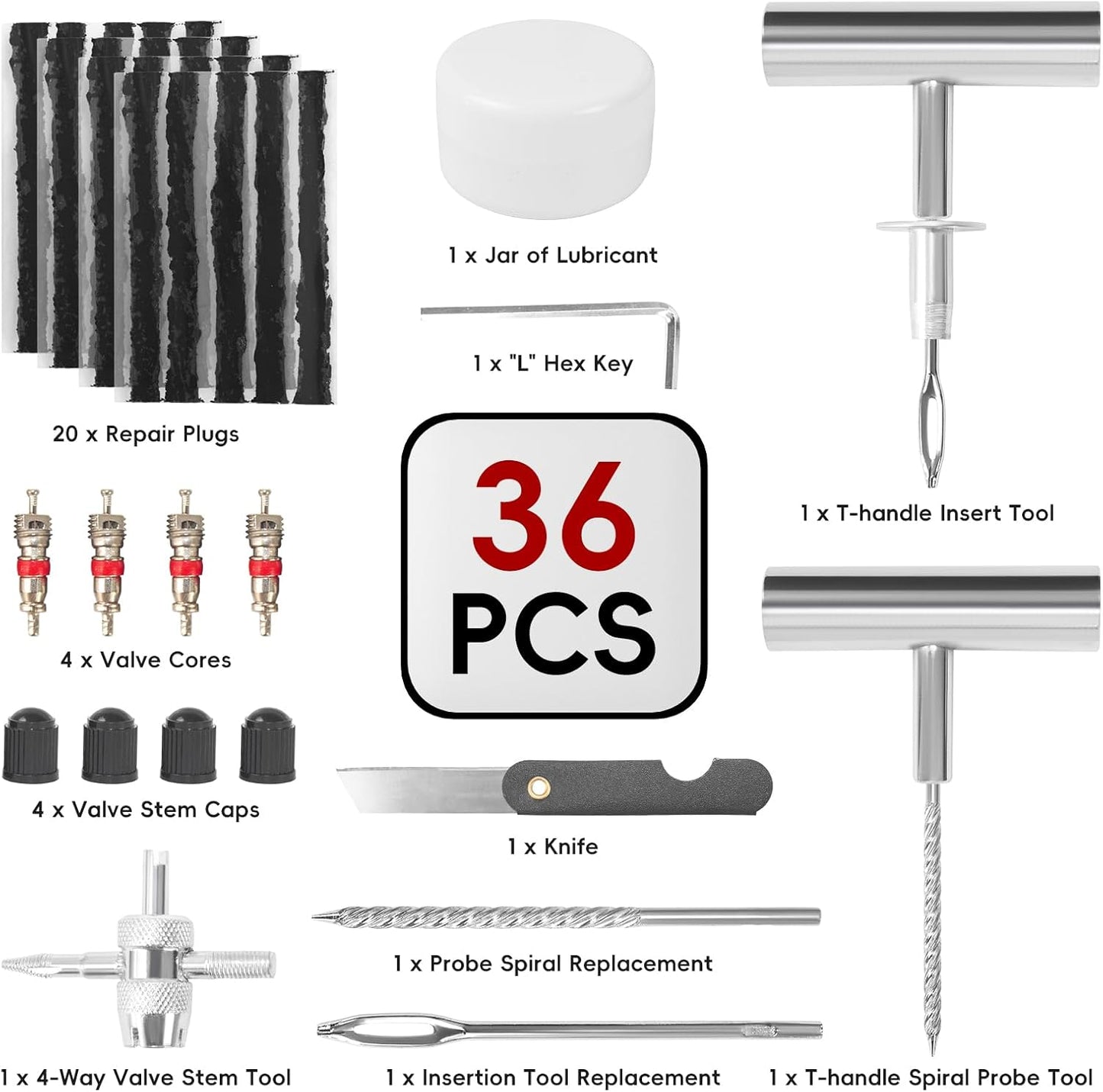 PINKJOY 2 Pack Tire Plug Kit with Plugs 36 Pcs for Car, Motorcycle, ATV, Jeep, Truck, Tractor Flat Tire Puncture Repair Tools