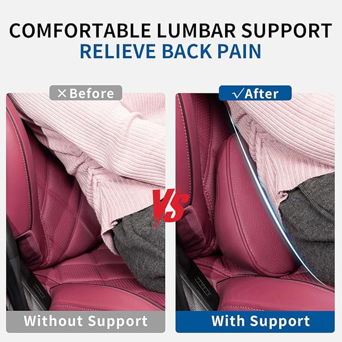 Lumbar Support Pillow for Car Seat, Office Chair Nappa Leather Memory Foam Lower Back Cushion for Back Pain Relief Improve Posture, Ergonomic Back Rest for Gaming Chair, Red, 1PC