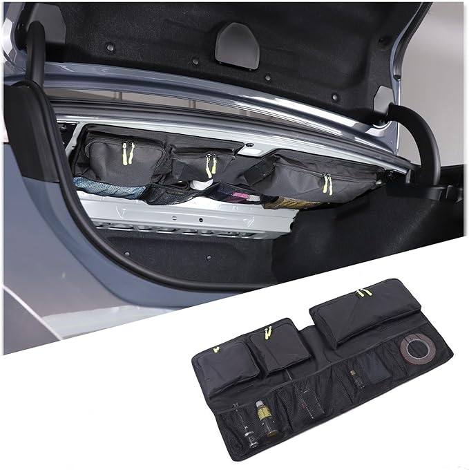 Sekhyna Car Trunk Organizer Storage Bag Compatible with BMW 5 Series Sedan G60 2024,Removable Storage Organizer with 3 Waterproof Zippered Large Storage Pockets and Storage Grid For G60 1PCS