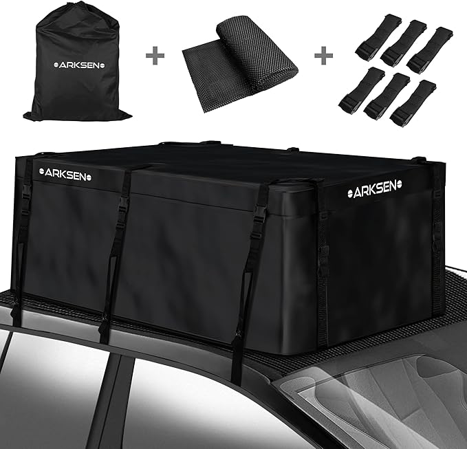 ARKSEN 14 Cubic Hitch Cargo Carrier Bag 500D PVC Waterproof Car Tray Luggage Bag (62.2"x 21.26"x 18.11") with Zipper, 6 Buckles, 10 Straps, Anti-Slip Mat, 6 Door Hooks All Vehicles with/Without Rack