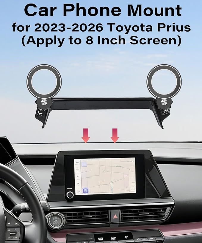 Car Phone Holder for Toyota Prius 2023 2024 2025 2026 Accessories Apply to 8 Inch Touch Screen Fixed Clip MagSafe Passenger Cell Phone Mount Handsfree 360° Rotation