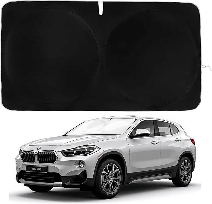 Windshield Sun Shade -Certified 99.87% UVB & 99.02% UVA Car Sun Shade. Award Winning Sunshade - Patented Technology | Compatible for BMW X2 (2018-2023) | Car Shades by Kinder Fluff