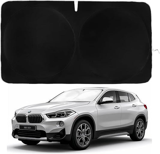 Windshield Sun Shade -Certified 99.87% UVB & 99.02% UVA Car Sun Shade. Award Winning Sunshade - Patented Technology | Compatible for BMW X2 (2018-2023) | Car Shades by Kinder Fluff