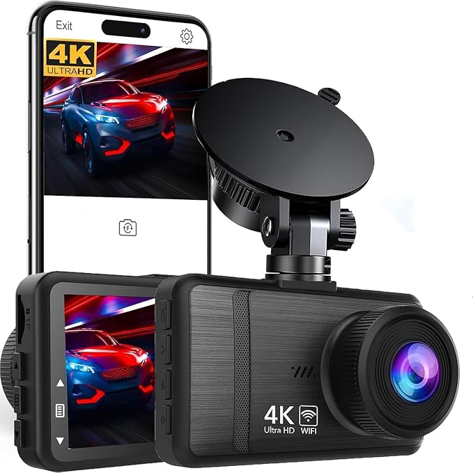 Dash Cam Front and Rear, 4K HD Dash Cam for Cars Built-in WiFi, Car Camera with Night Vision, 64GB Card, 170°Wide Angle, WDR, 3" IPS Screen, Loop Recording, G-Sensor, 24 H P Monitor (K26)