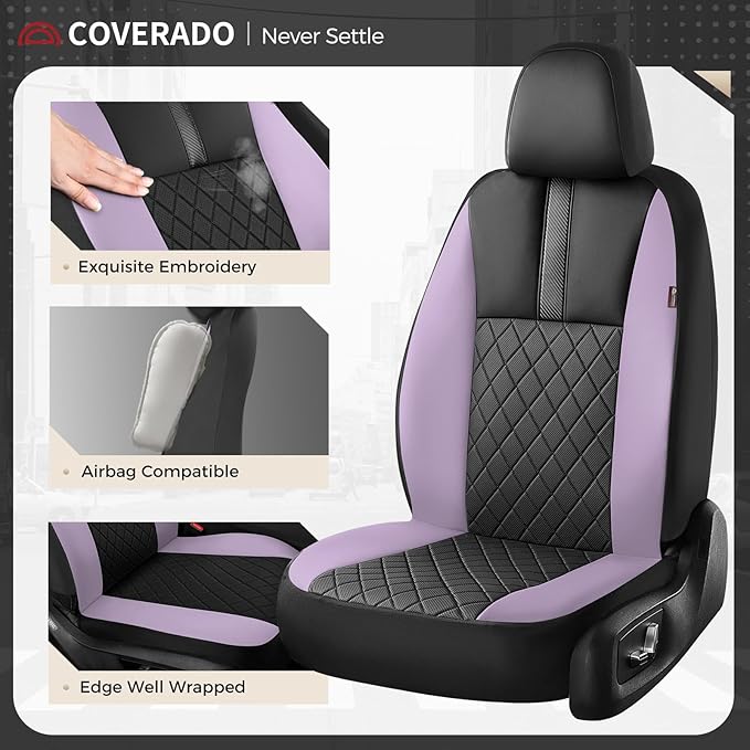 Coverado Car Seat Covers Full Set, Automotive Leather Seat Covers for Car，Universal Fit Front Back Seat Cover, Non-Slip Waterproof Breathable Car Seat Protector