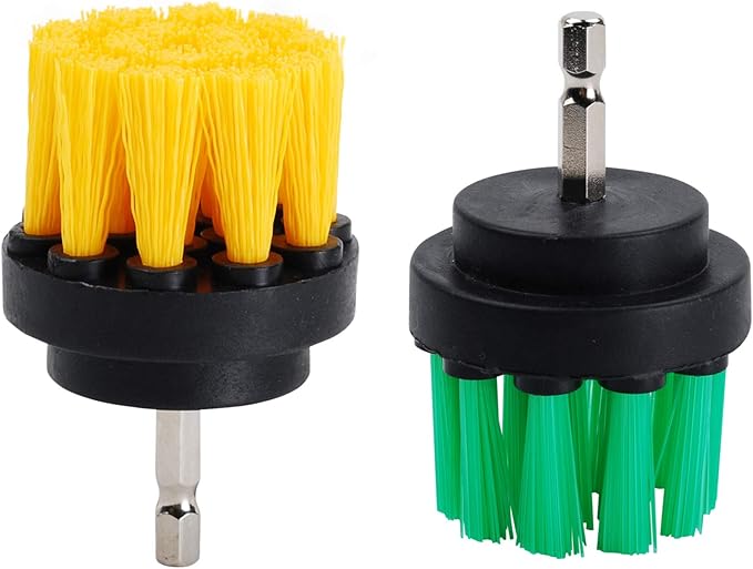 HIFROM Drill Brush - 2" Soft and 2" Medium Power Scrubbing Brush Drill Attachment for Cleaning Showers Tubs Bathrooms Tile Grout Carpet Tires Boats Upholstery (Pack of 2)