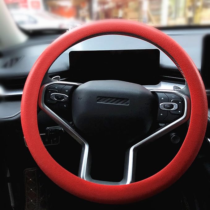 Red Car Steering Wheel Cover: RPKEY 13.5 to 15 inches Silicone Steering Cover Compatible with Most of Car Models | Replacement for Steering Wheel Cover