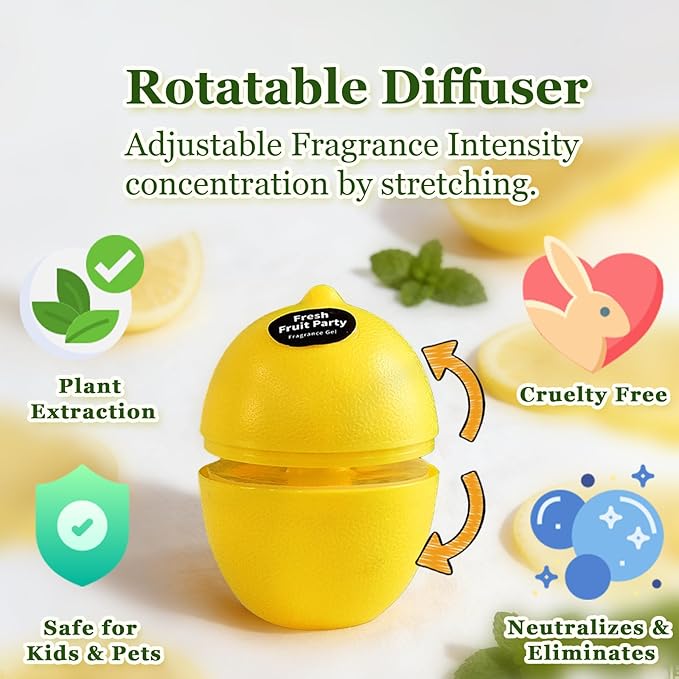 Banami Lemon Shape Air Freshener Gel, Decorative Odor Eliminator for Home, Car, RV, Bathroom, Pet Areas (Lemon)