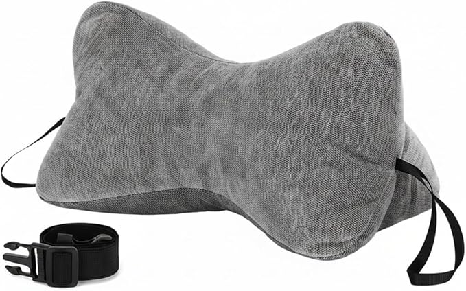 Dog Bone Shaped Travel Neck Pillow with Washable Removable Cover Have Loops on Either End for Car Bus Truck Driving Comfort Head Rest Support Neck Cervical Chiropractic Pillow (Gray)