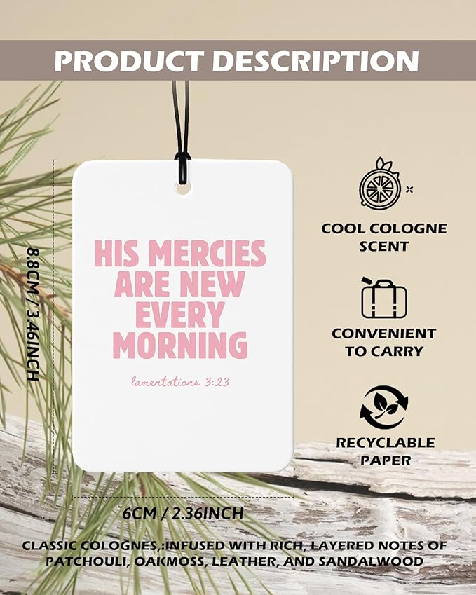 Cute Pink Christian Cologne Car Air Freshener 4 Pcs, Preppy Floral Religious Bible Verse Hanging Air Freshener for Cars Bathroom Dorm Books Decor, Pink Girly Accessories Gifts for Women Girls
