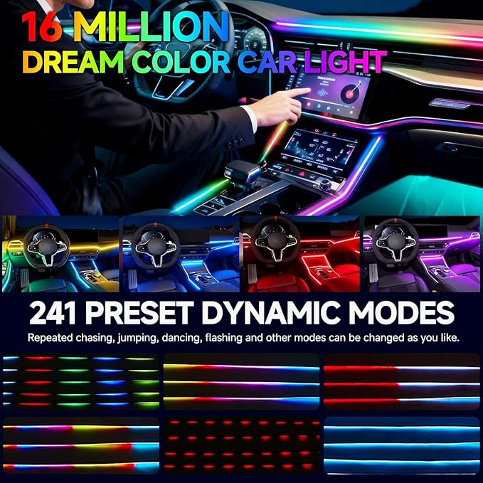 Acrylic Interior Car LED Strip Light with APP Remote Control,43.3in RGB Dreamcolor Acrylic Neon Flexible Strip Fiber Optic LED Ambient Lighting Kits,RGB Music Lights Sync for Inside car Decorations