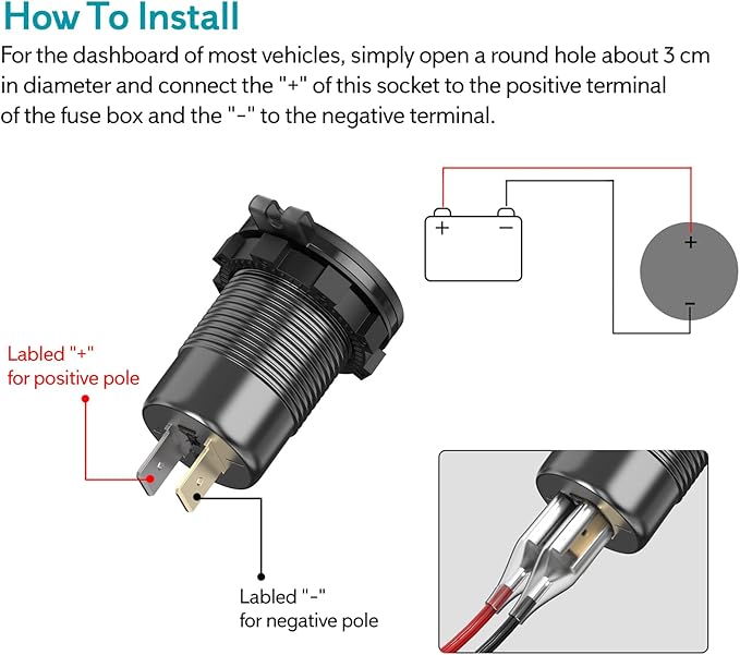 2 Pack High Voltage USB Outlet 12V 24V 36V 48V 60V Aluminum Car Charger Socket, PD 30W USB C and QC 36W Car USB Port Waterproof Cigarette Lighter Power Adapter DIY Kit with Switch for Ship Truck, etc.