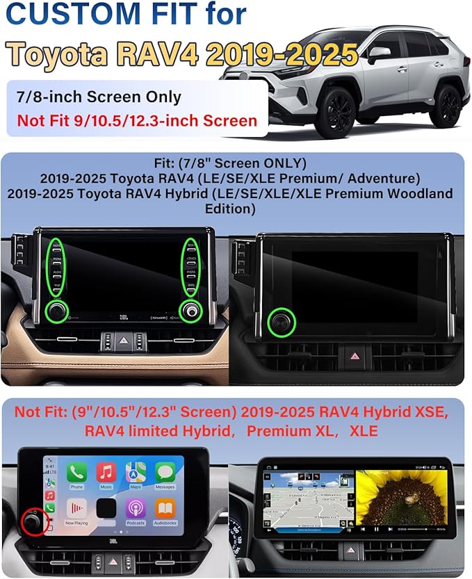 Car Phone Holder for Toyota RAV4 2019 2020-2023 2024 2025 Accessories 7/8-Inch Screen Fixed Clip, Automobile Cradles Phone Mount, Cell Phone Base Not Block Air Vent ( Not Fit 9/10.5-inch Screen)