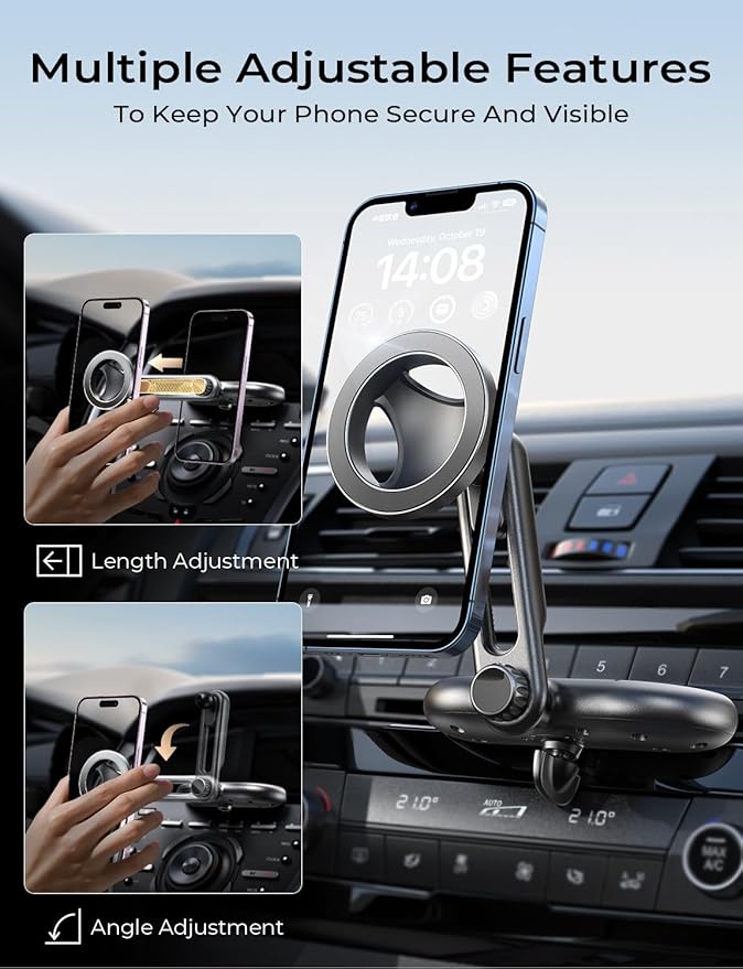 LISEN for MagSafe CD Phone Holder for Car Mount [Angle Adjustable] Magnetic Phone Holder for iPhone Magsafe Car Mount CD Slot Hands Free CD Player Phone Mount for iPhone 15 Pro Max Plus Galaxy Kits