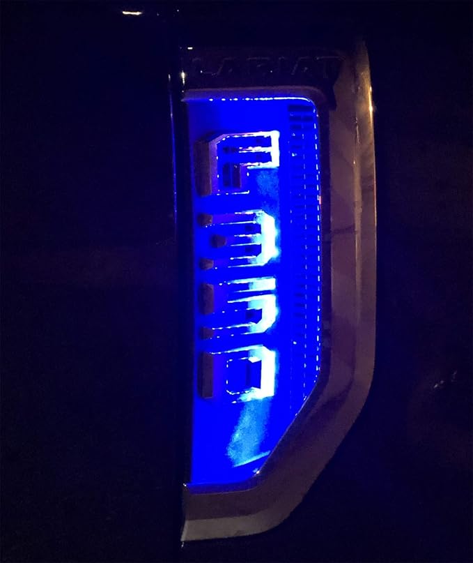 iJDMTOY Ultra Blue LED Background Illumination Kit Compatible with 2017-2021 Ford F250 F350 F450 Super Duty Side Fender Chrome Emblem