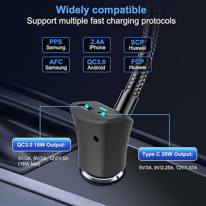 for Mag-Safe Car Mount Charger 15W iPhone Wireless Car Cigarette Lighter Phone Charger, Cigarette Lighter Phone Mount with Dual Port PD&QC3.0 Fast Charging for iPhone 17 16 15 Pro Plus Max 14 13 12