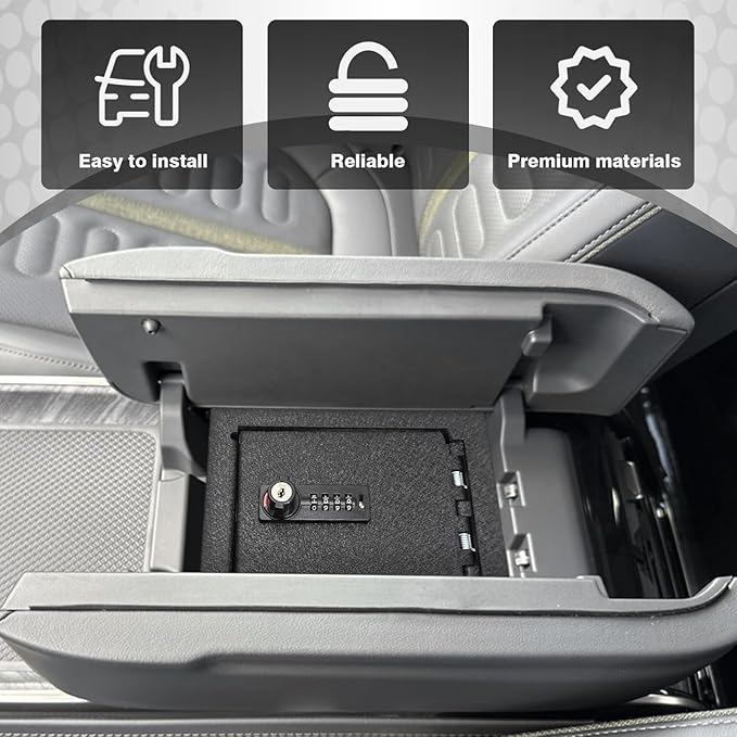 BestEvMod Center Console Organizer Safe Vault LockBox Compatible with Rivian R1T R1S 2022-2025 2026 Pickup Safe Vault Console Storage Interior Organizer with 4 Digit Combo Lock Security Anti-Theft