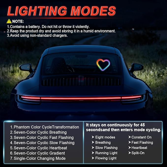 iFunyLED Car LED Interior Lights, Heart-Shaped Ambient Light for Windows, 8 Lighting Modes, Charging Through Type-c and Solar Energy, Car Decorations for Women Men, Pack of 1, (Multicolor)