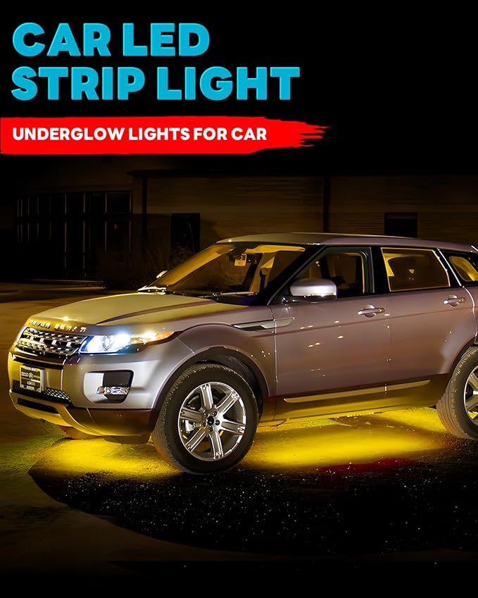 12V Led Light Strip Connectable 24Inch Amber Led Strip Lights for Car Underglow Kit Golf Cart Motorcycle Boat Cabinet Waterproof Led Light Strip,4Pack