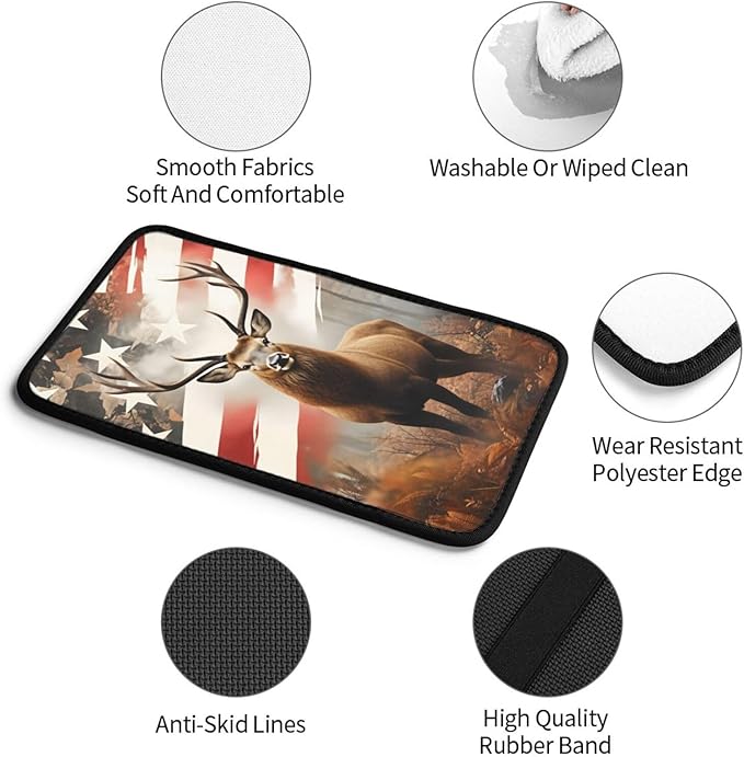 Universal Car Center Console Cushion Pad, American Flag Deer Soft Waterproof Car Center Console Cover Auto Armrest Seat Box Cover Protector for Most Vehicle SUV Truck Car