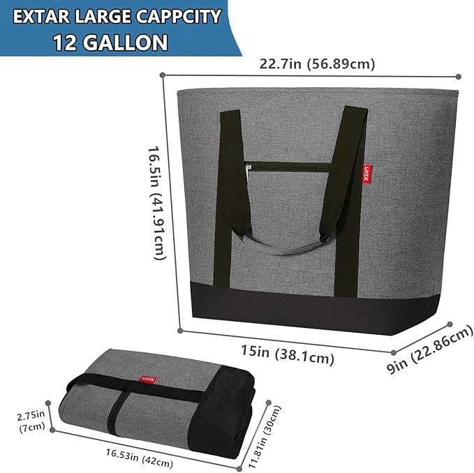 LHZK Jumbo Cooler Bag, Collapsible Leakproof Insulated Bag with Zipper & Handles, Soft Insulated Grocery Bags for Shopping, Travel, Beach, Picnic (50L, Grey)